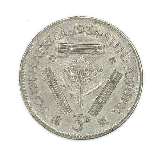 1934 SA Union Threepence tickey (3d) - EF+