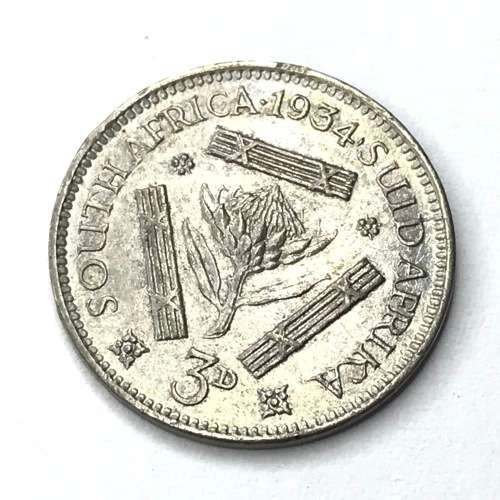 1934 SA Union Threepence tickey (3d) - EF+