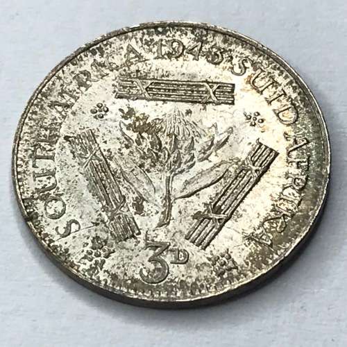 1932 SA Union 3d tickey  - cracked die 1/2 moon - bottom o reverse