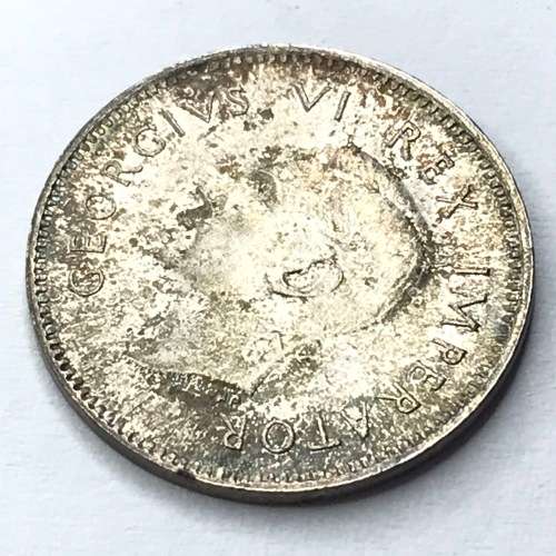 1932 SA Union 3d tickey  - cracked die 1/2 moon - bottom o reverse