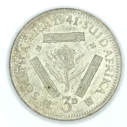 1941 SA Union Threepence 3d - cracked die
