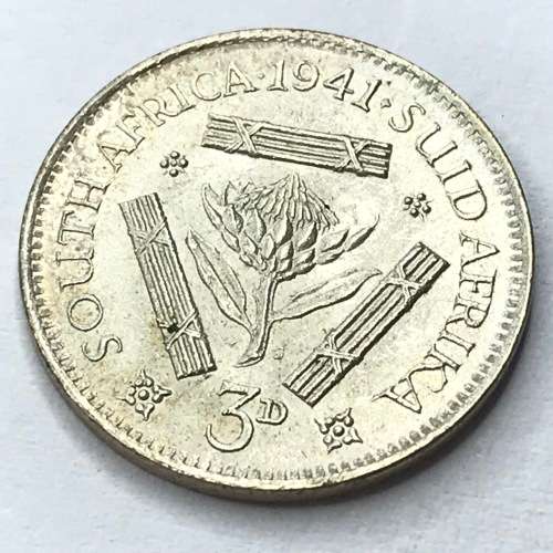 1941 SA Union Threepence 3d - cracked die