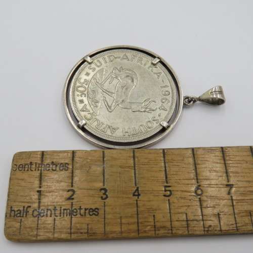 1964 South Africa silver 50 cent in silver surround - Pendant