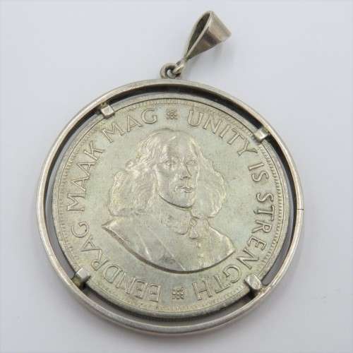1964 South Africa silver 50 cent in silver surround - Pendant