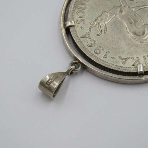 1964 South Africa silver 50 cent in silver surround - Pendant