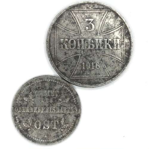1916 German Empire military issues WW1 2 Kopeks and 3 Kopeks - Iron coins
