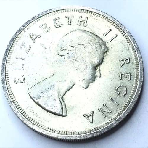 1958 SA Union Crown with die crack from tail of Springbok through 1st A of Africa