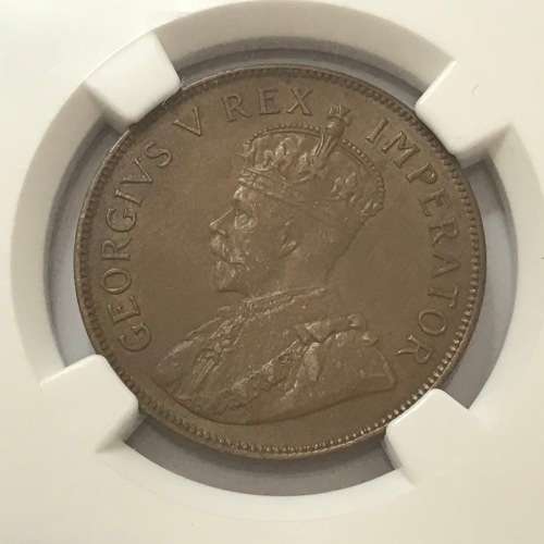 1930 SA Union one penny graded AU 58 BN by NGC