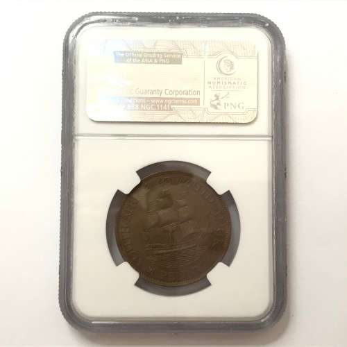 1930 SA Union one penny graded AU 58 BN by NGC