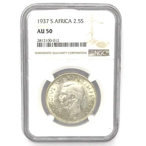 1937 SA Union Half Crown graded AU 50 by NGC
