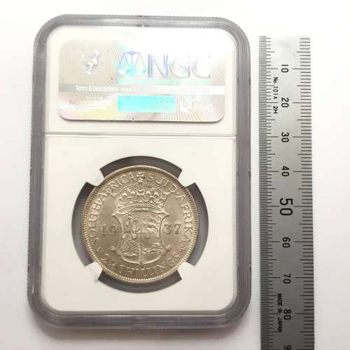 1937 SA Union Half Crown graded AU 50 by NGC