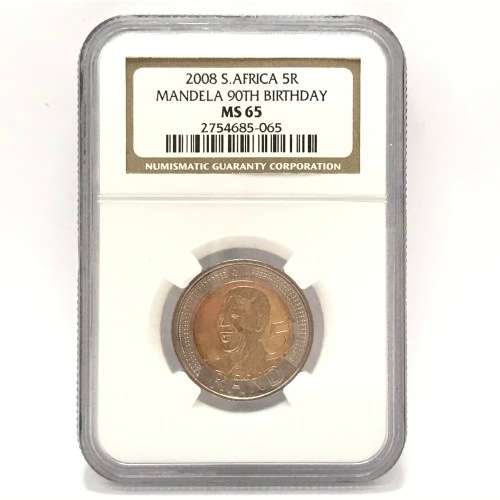 2008 Mandela 90th birthday R5 graded M5 65 by NGC