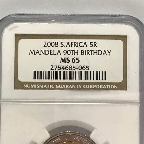 2008 Mandela 90th birthday R5 graded M5 65 by NGC