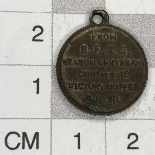 1905 BFSS Nelson Centenary medallion with victory - Copper