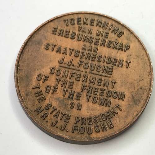 Freedom of the town Krugersdorp medallion - President JJ Fouche