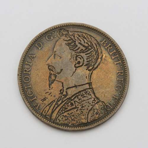 Boer War trench art 1889 Victorian penny - Victoria`s face changed by Boers