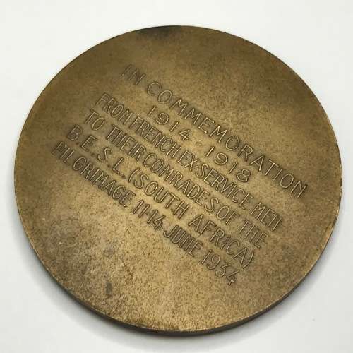11 June 1934 large bronze medal Commemoration 1914-1918 from French ex service men