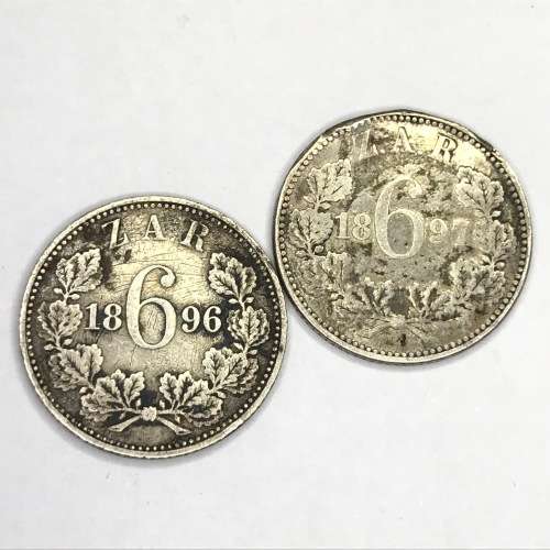1896 and 1897 ZAR Kruger Sixpence - well used