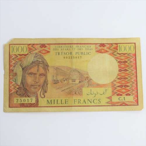 French Afars and Issas 1000 Francs banknote C1 corner tear
