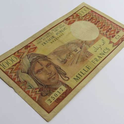 French Afars and Issas 1000 Francs banknote C1 corner tear