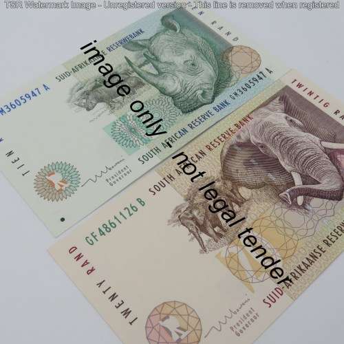 RSA Mboweni 1st issue R10 and R20 banknotes - UNC but slightly impaired