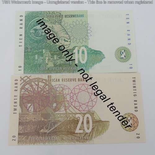 RSA Mboweni 1st issue R10 and R20 banknotes - UNC but slightly impaired