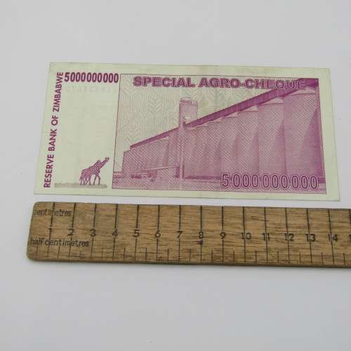Lot of 5 Special Agro Zimbabwe cheques - 5 Billion Dollars series - AA, AB, AC, AD and AE