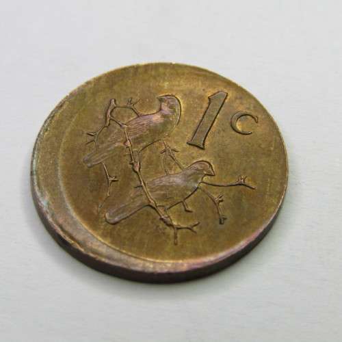 1989 South Africa Error One Cent coin - misstruck