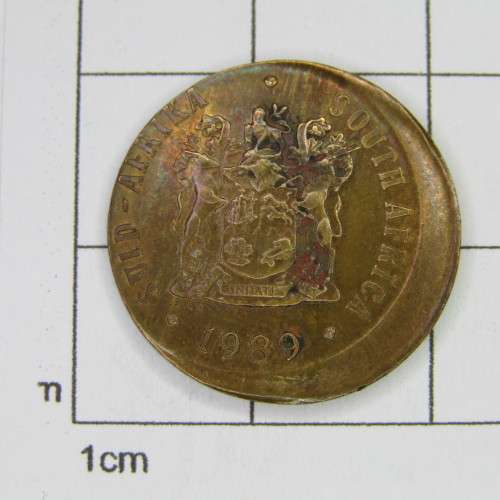 1989 South Africa Error One Cent coin - misstruck