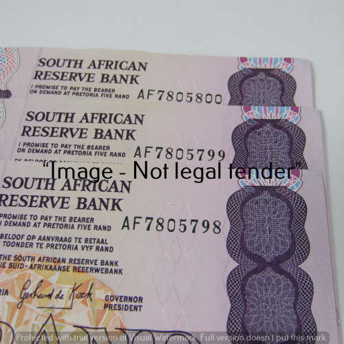 GPC de Kock 3rd Issue R5 bank notes uncirculated with consecutive numbers - lot of 3