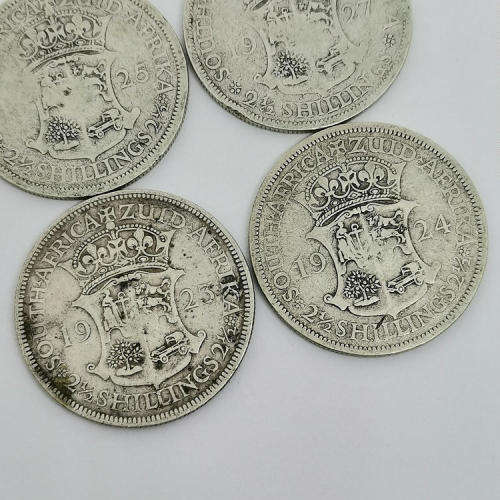 Lot of 5 Union of South Africa Two and a Half Shillings - Half Crown  1923,1924,1925,1927,1928