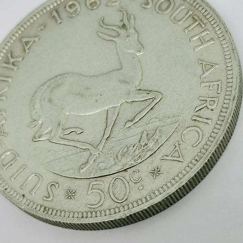 South Africa 1962 silver 50 cent AU
