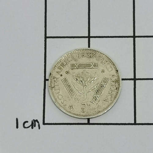 South Africa 1933 tickey 3d EF - high 2nd 3