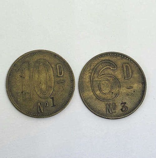 Osborne, Garret and Co barber checks - Tokens - 6d and 10d