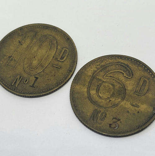 Osborne, Garret and Co barber checks - Tokens - 6d and 10d