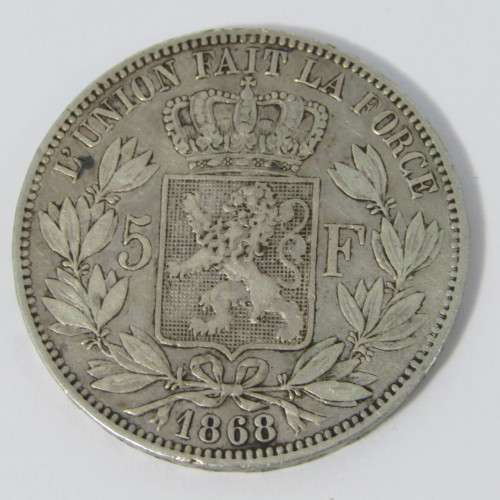 1868 Belgium 5 Francs