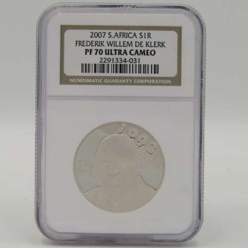 2007 RSA Proof silver FW de Klerk R1 graded PF70 Ultra cameo by NGC