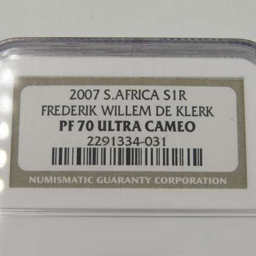 2007 RSA Proof silver FW de Klerk R1 graded PF70 Ultra cameo by NGC