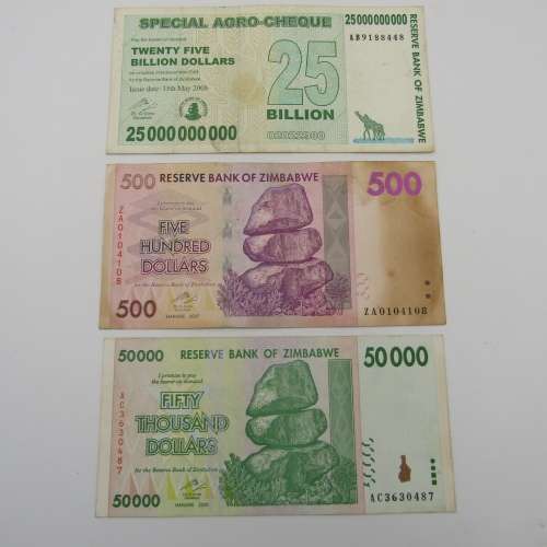 Lot of 15 Zimbabwe banknotes sold as one lot