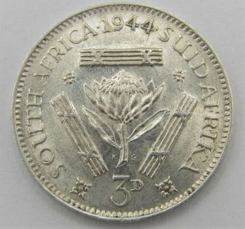 1944 South Africa 3d tickey - Uncirculated
