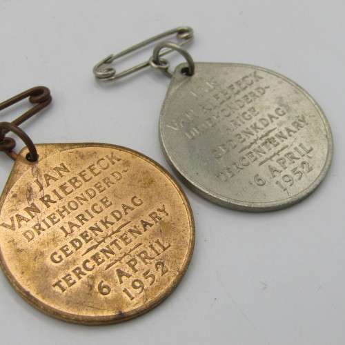 Pair of Van Riebeeck 1952 300 Years medallions in different metals