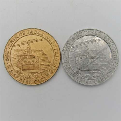Pair of medallions 1929 for the opening of Table Mountain Cableway in different metals