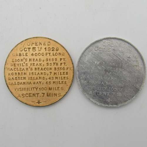 Pair of medallions 1929 for the opening of Table Mountain Cableway in different metals