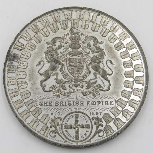 British Empire 1897 white metal medallion - large excellent condition - Weighs 132,8 grams