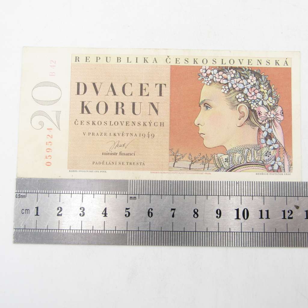 Czwchosovakia 1949 banknote 20 Korun - middle fold