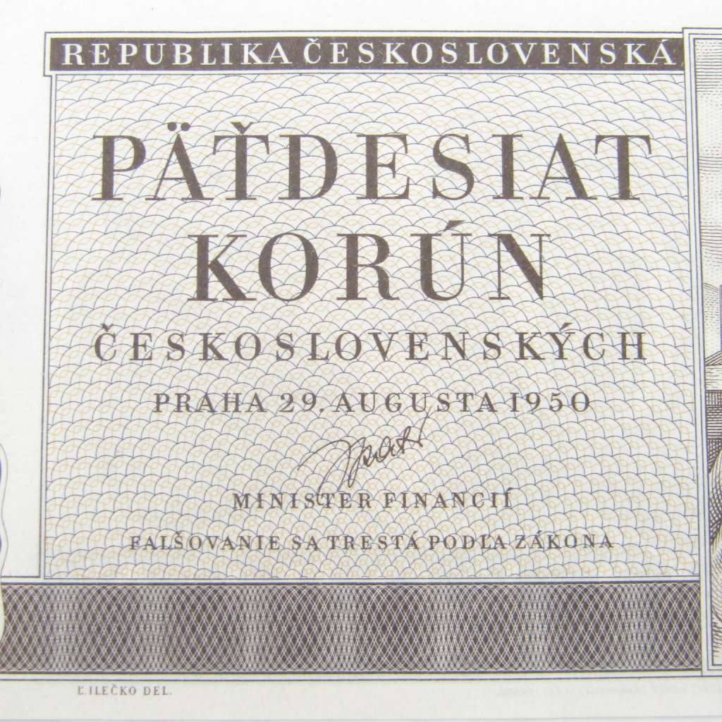 Ceskoslovenska 1950 banknote 50 Korun UNC