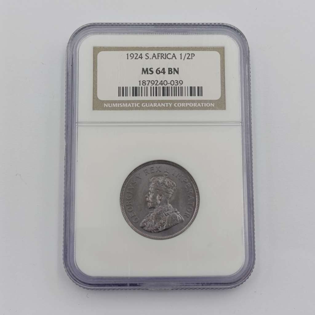 1924 SA Union half penny graded MS64 BN by NGC