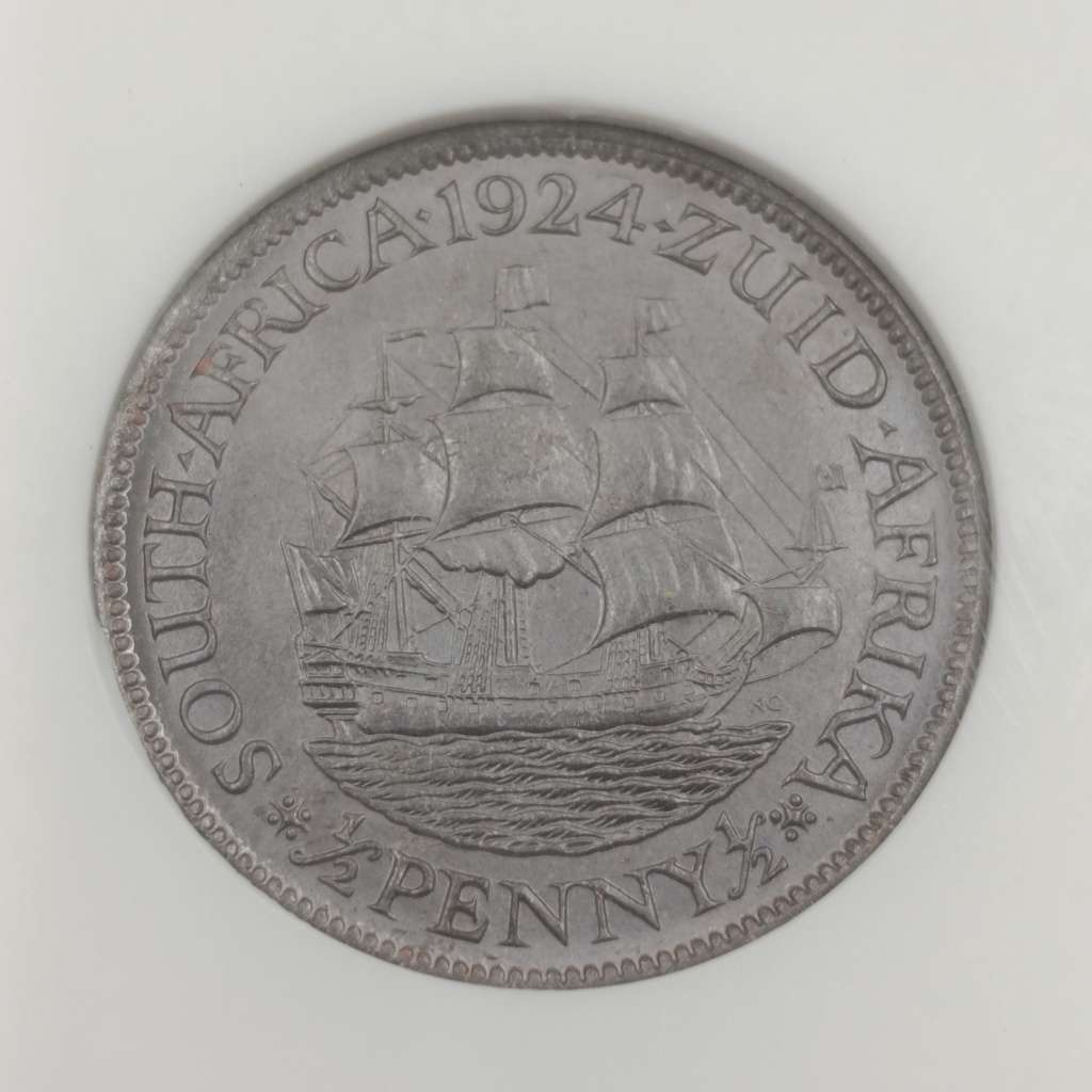 1924 SA Union half penny graded MS64 BN by NGC