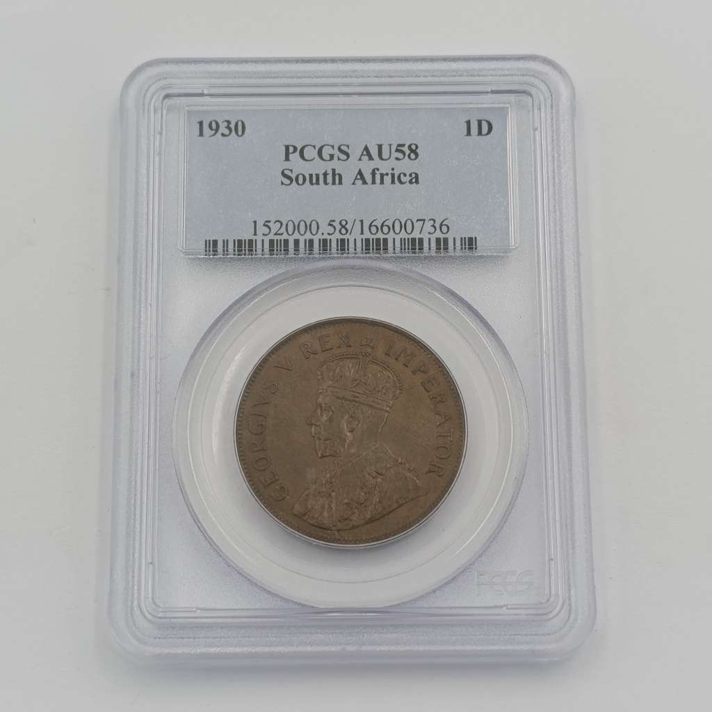 1930 SA Union Penny graded AU 58 by PCGS