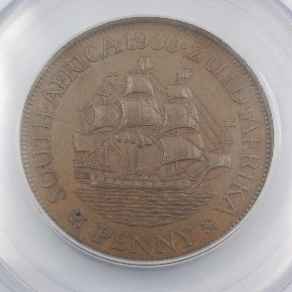 1930 SA Union Penny graded AU 58 by PCGS